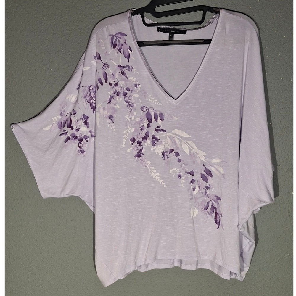 White House Black Market Lilac Floral V-Neck Dolman Sleeve Top XL